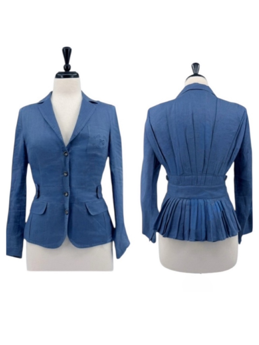 Blue Women's Pleated-Back Blazer Jacket